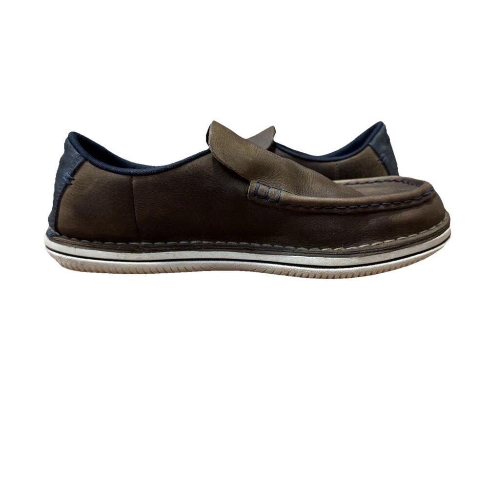 Merrell Men's 9.5 Brown Leather Slip On Low Top Bask Moc Toe Loafers Brindle - Picture 2 of 9